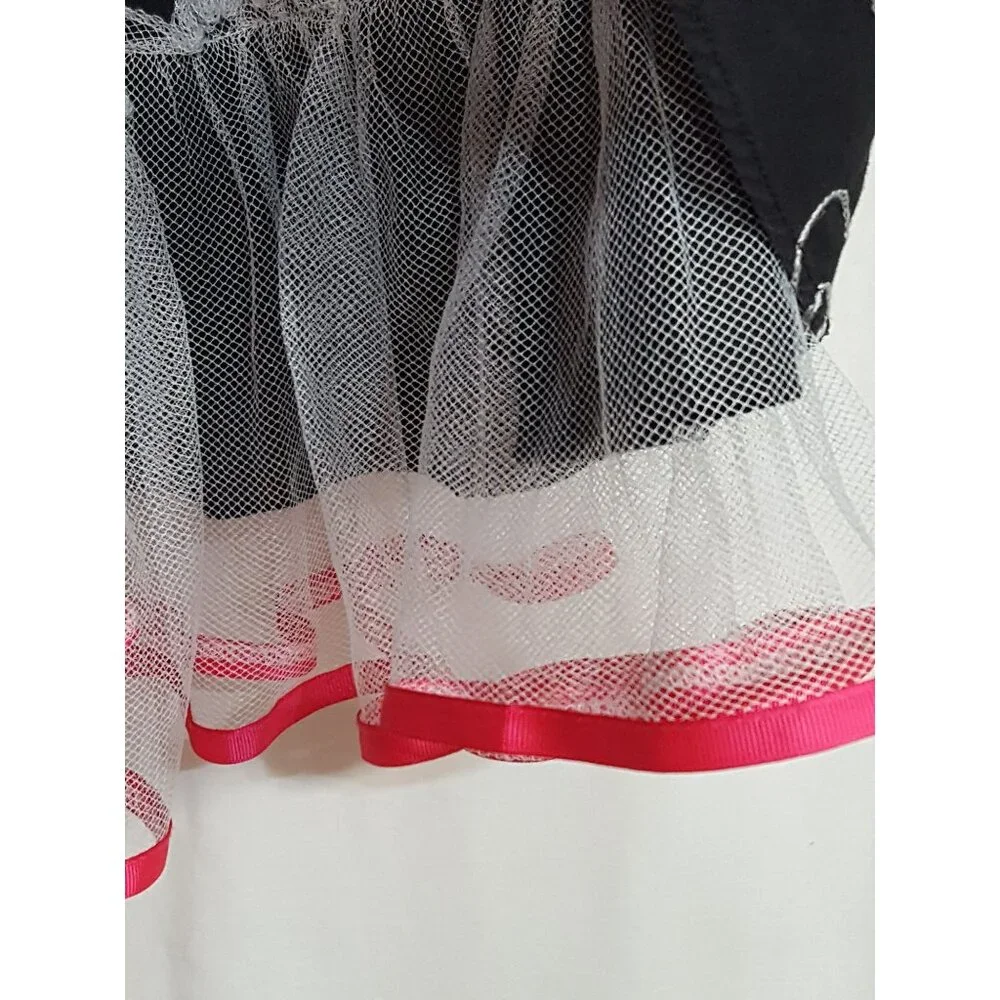 Girls Size 6 Dress Sleeveless Black Embroidered Floral Pink Bow Tulle‎ Trim